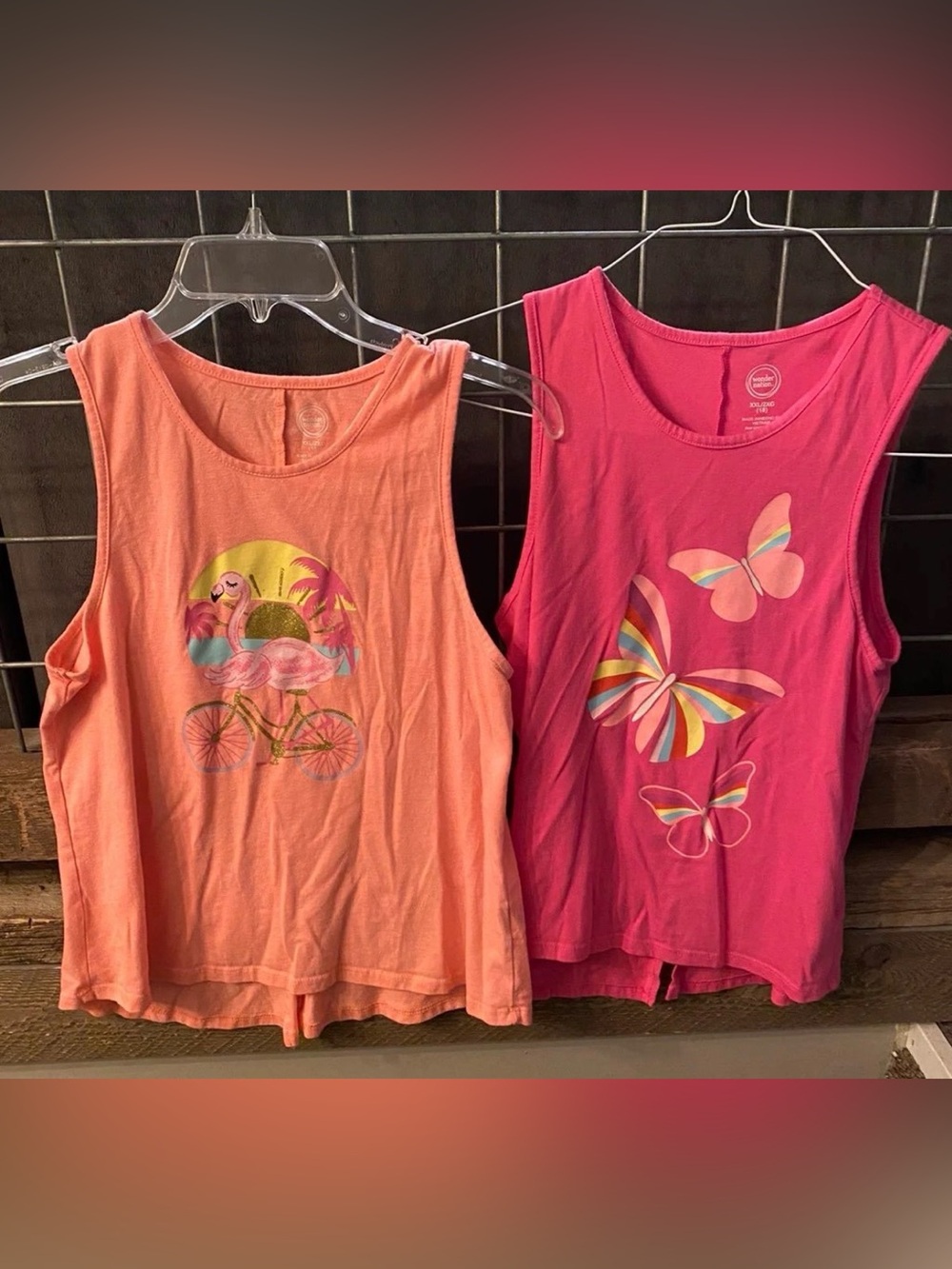 Kids Tank Top - Pink & Coral butterfly, & Flamingo Graphic